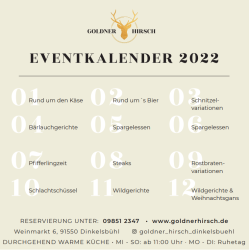 Eventkalender Goldner Hirsch Dinkelsbühl